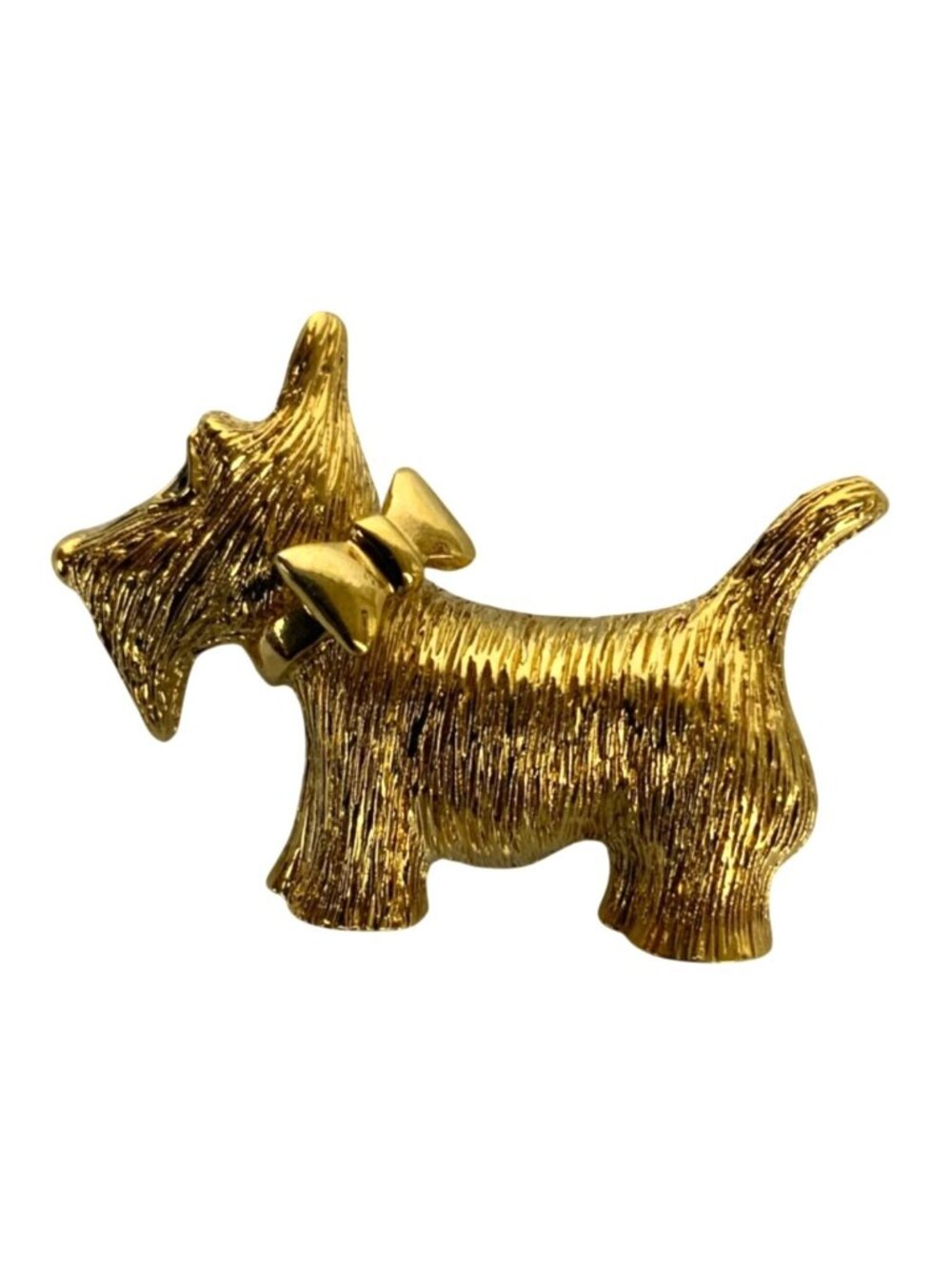 Scottie Dog with Bow Tie Brushed Gold-Tone Small Figural Brooch Pin - Picture 1 of 6
